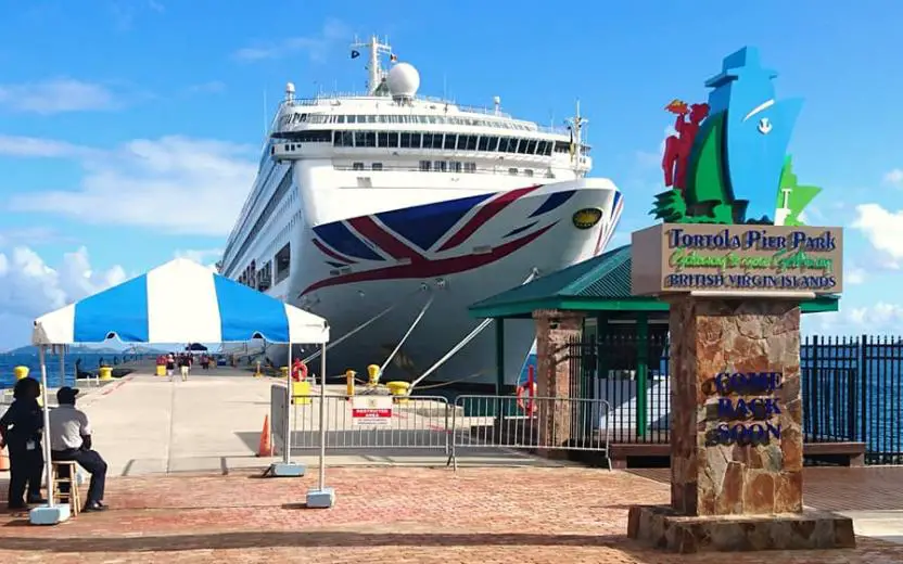 P&O cruise ship docked at the port of Tortola, British Virgin Islands