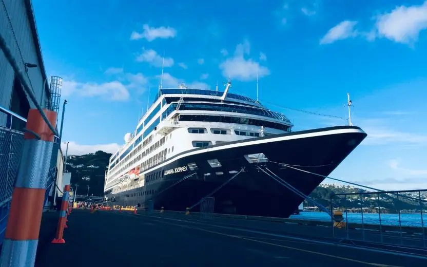 Cruise ship docked at the port of Wellington, New Zealand