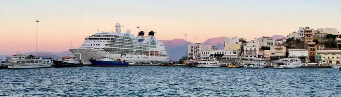 Cruise ship docked at the port of Agios Nikolaos, Crete