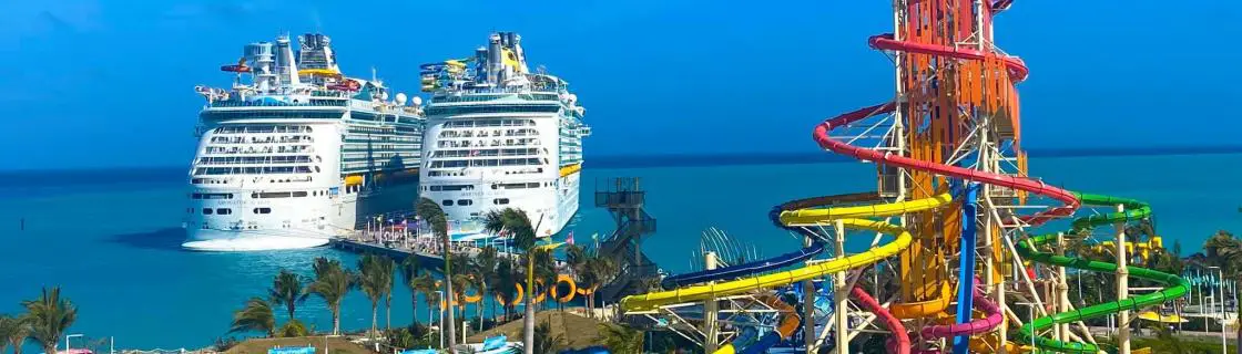 Royal Caribbean cruise ship docked at the port of CocoCay, Bahamas