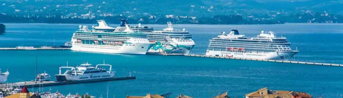 Cruise ships docked at the port of Corfu, Greece