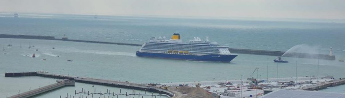 cruise ship arriving at the port of Dover, England