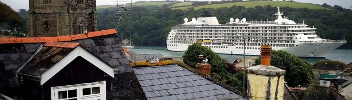 cruise ship docked at the port of Fowey, England