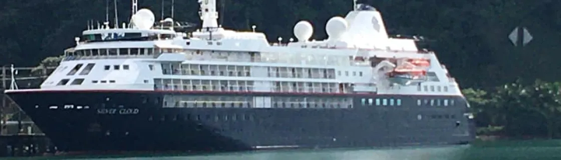 Holland America Line cruise ship docked at the port of Golfito, Costa Rica