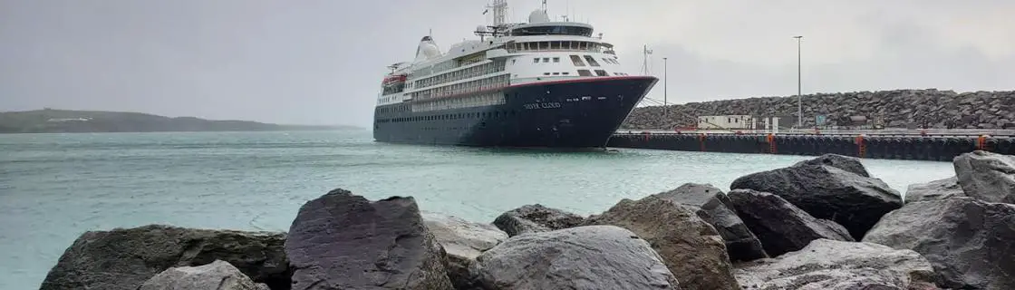 Cruise ship docked at the port of Husavik, Iceland