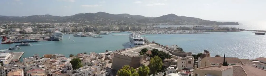Cruise ship docked at the port of Ibiza, Spain
