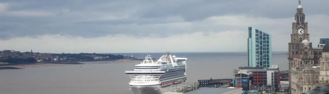 cruise ship docked at the port of Liverpool, England