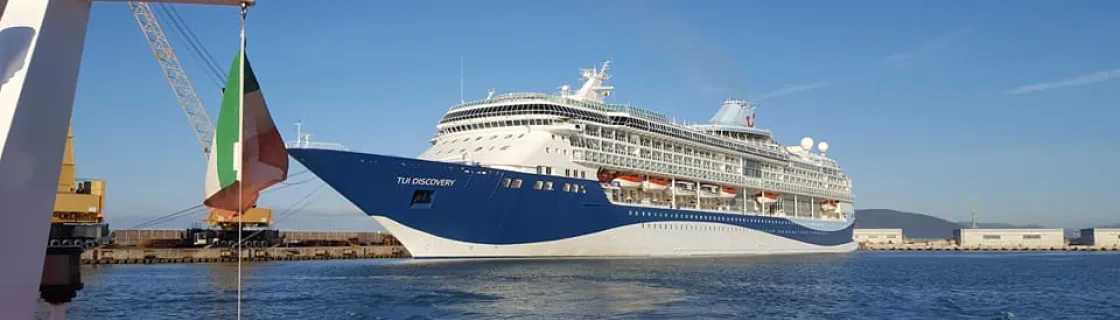 cruise ship at the port of Marina di Carrara, Italy