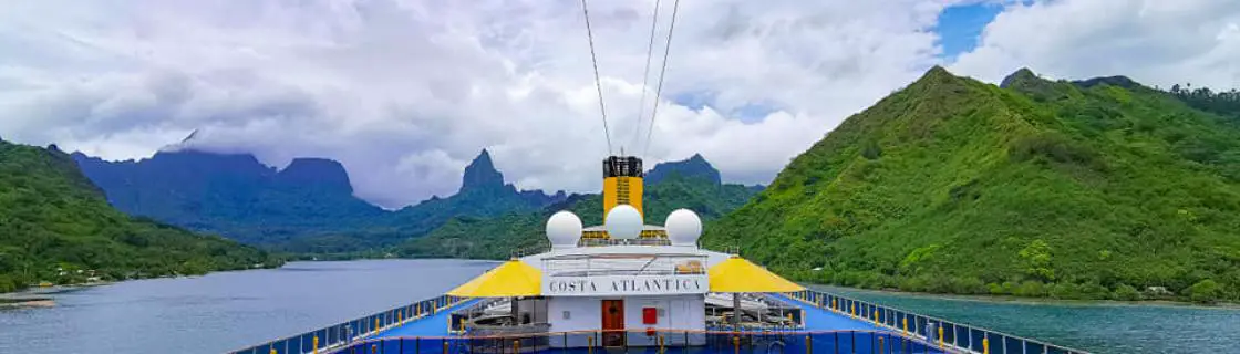 Cruise ship arriving at the port of Moorea, French Polynesia