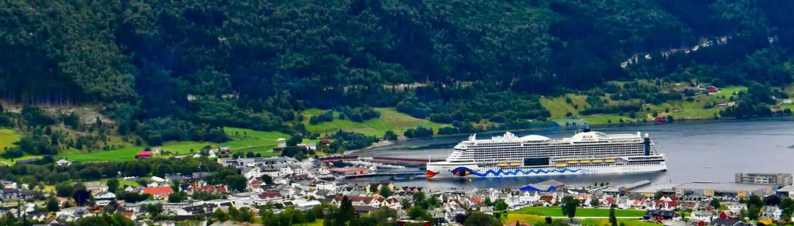 Aida Cruise ship docked at the port of Nordfjordeid, Norway