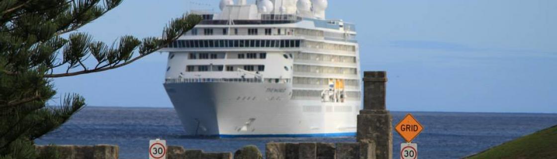 cruise ship docked at the port of Norfolk Island, Australia