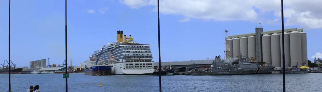 Cruise ship docked at the port of Port Louis, Mauritius