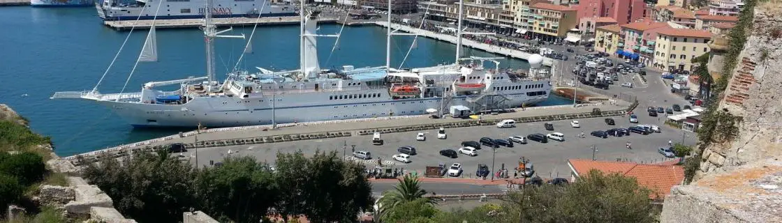 Cruise ship docked at the port of Portoferraio, Italy