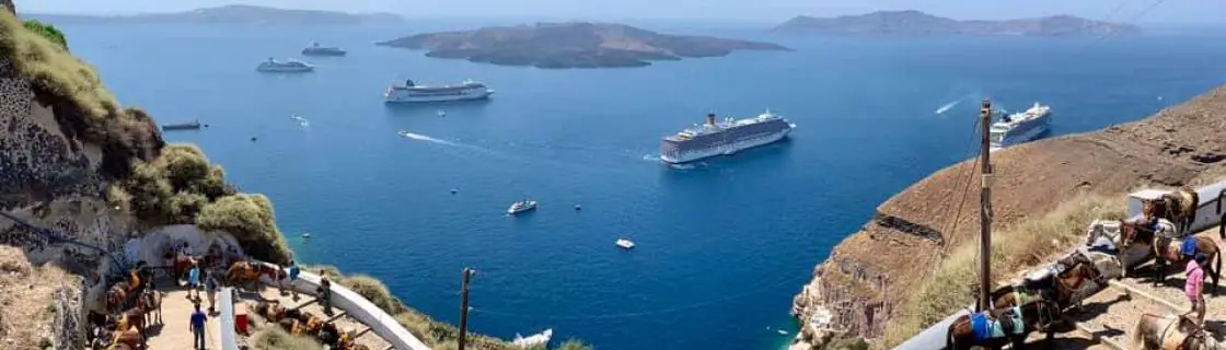 Cruise ship docked at the port of Santorini, Greece