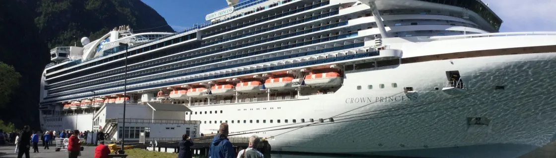 Cruise ship docked at the port of Skjolden, Norway