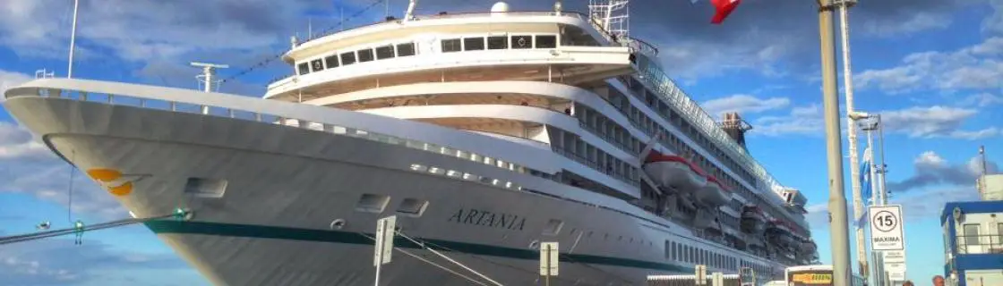Regent Seven Seas cruise ship docked at the port of Puerto Madryn, Argentina