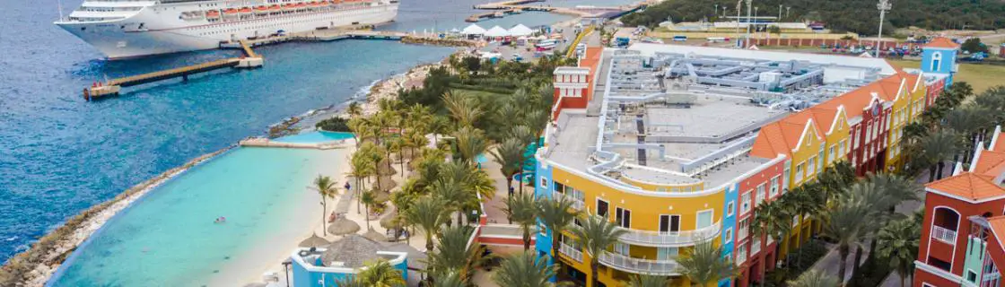 Carnival cruise ship docked at the port of Curacao