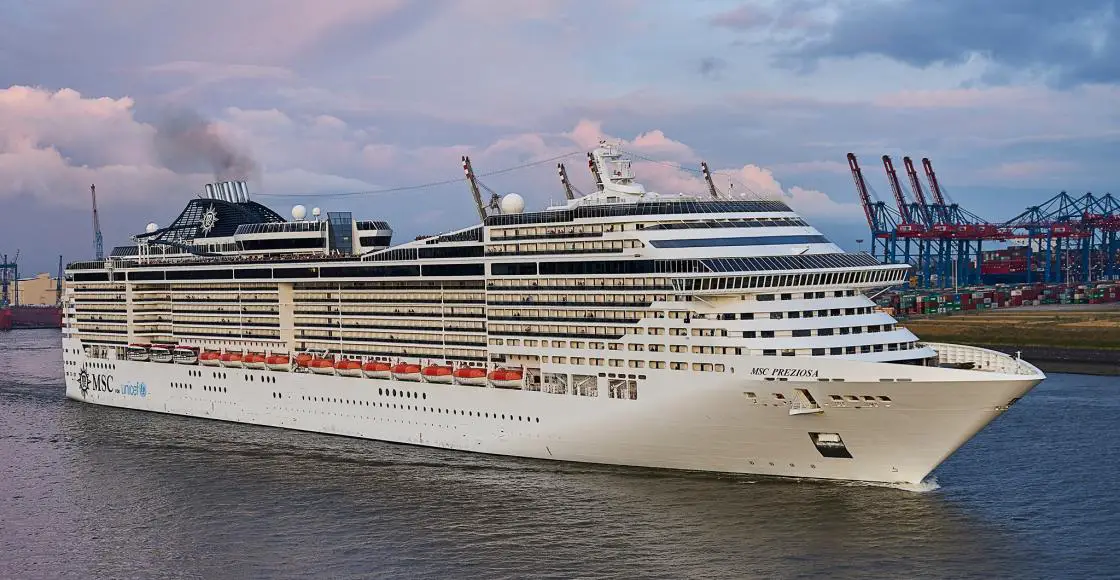 MSC Cruises Preziosa cruise ship sailing to homeport
