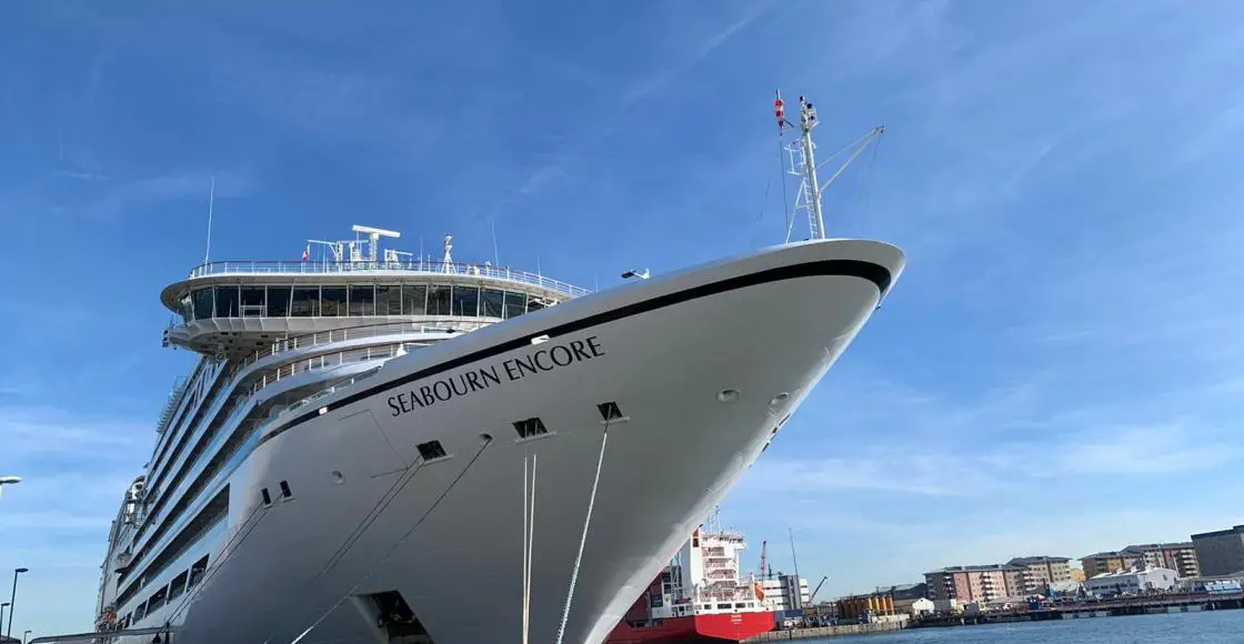 Seabourn Encore cruise ship sailing from home port
